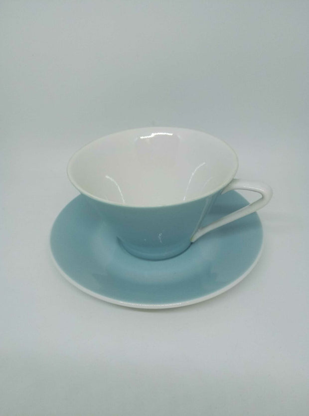 Nostalgie Lilienporzellan Tasse mit Untertasse Teetasse hellblau 50383