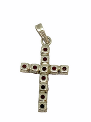 Kreuz Anhänger 835 Silber mit Granat Steinen ca. 2 cm
