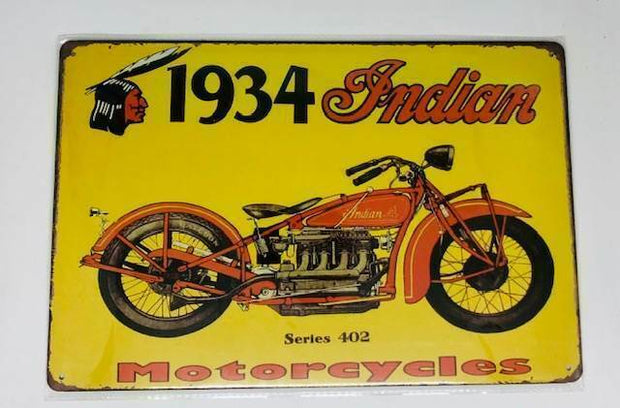 Nostalgie Retro Blech Schild 1934 INDIAN Motorcycle, Series 402 30x20cm 50096