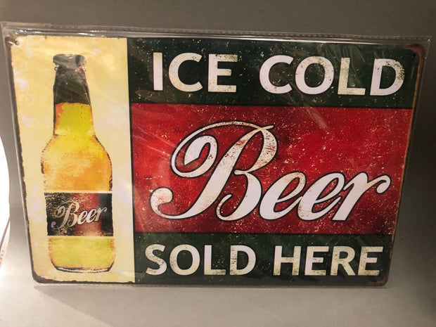 Nostalgie Blech Schild Beer Bier ice cold sold here 20 x 30 42015