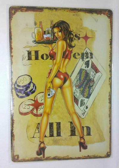 Nostalgie Retro Blechschild Holdem All In Frau Poker 30x20 50077