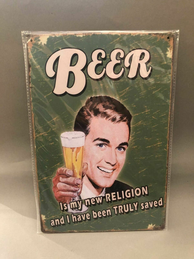 Nostalgie Blech Schild Beer Bier is my new religion 20 x 30 42006