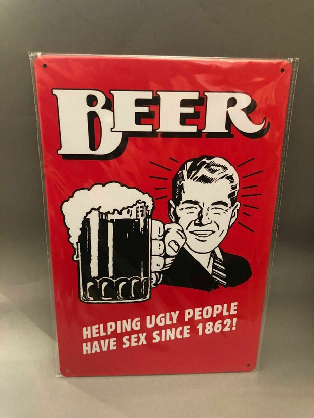 Nostalgie Blech Schild Beer Bier helping ugly people have sex  20 x 30 42012