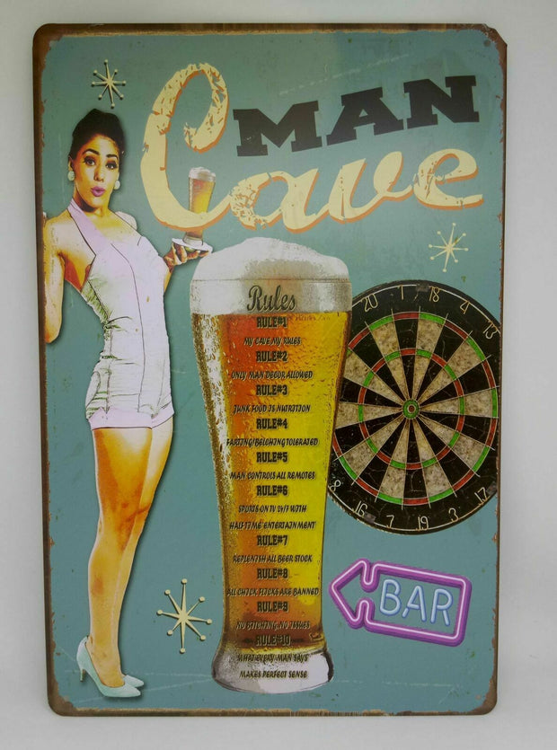 Retro Blechschild beer rules Bier Frau "man cave", Maße 30x20 50044