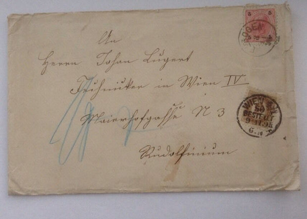 Brief Österreich 5 Kreuzer & Portomarke Wien Leoben J1