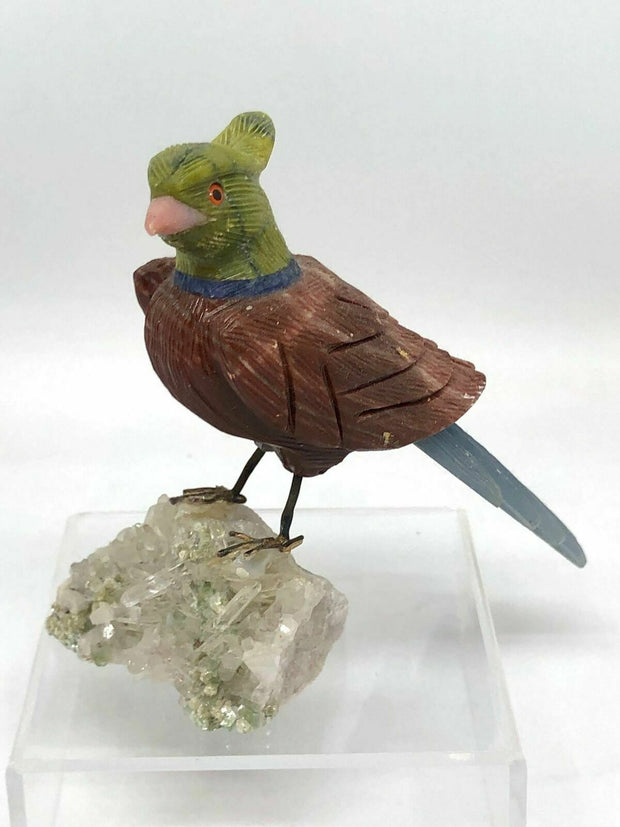 Edelstein Papagai  Vogel Rosenquarz Bergkristall und andere ca. 9 cm 42054