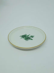 Augarten Porzellan kl. Teller 9cm 809/4 5098 129 grüne Rose mit Goldrand 60229