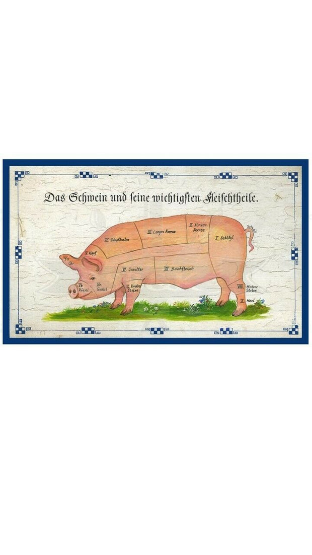 KuK Nostalgie Holzschild "Das Schwein und seine Fleischteile"