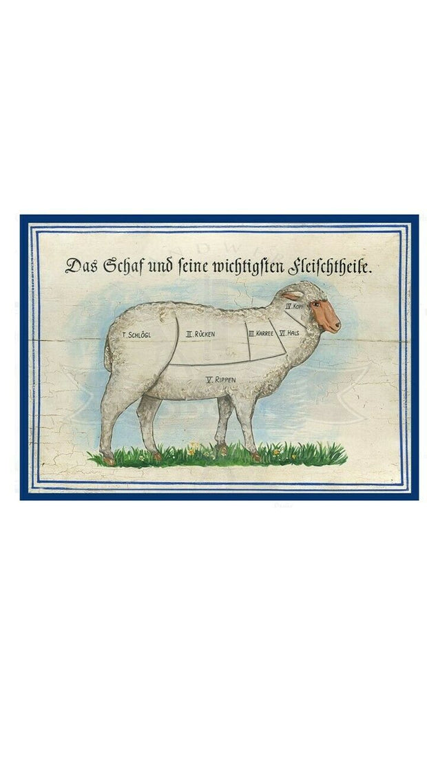 KuK Nostalgie Holzschild "Das Schaf und seine Fleischteile"
