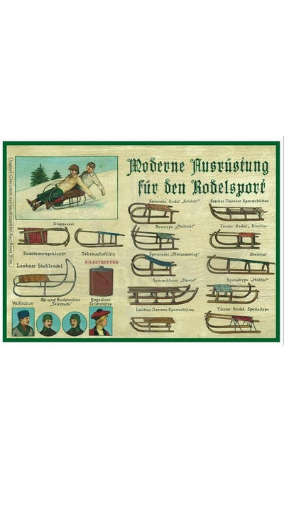 KuK Nostalgie Holzschild "Moderne Ausrüstung für den Rodelsport"