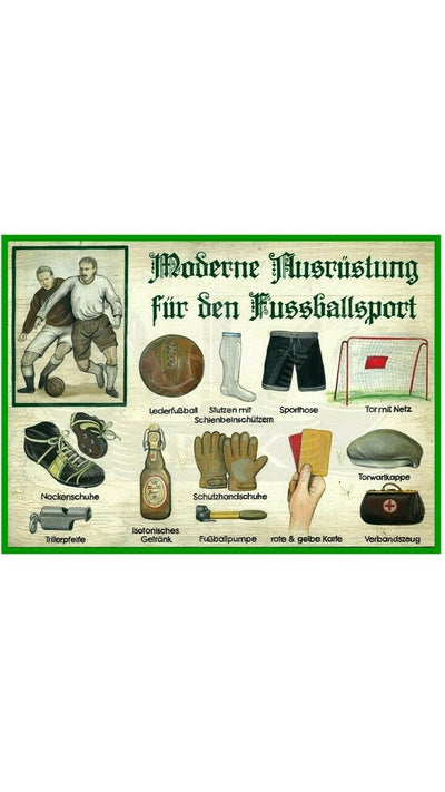 KuK Nostalgie Holzschild "Moderne Ausrüstung für den Fussballsport"