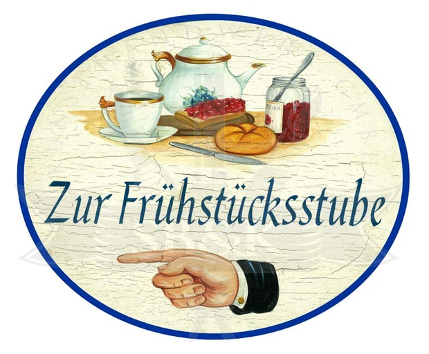 KuK Nostalgie Holzschild Zum Frühstück links