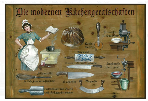 KuK Nostalgie Holzschild Küchengerätschaften