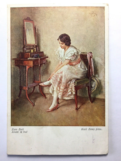 Zum Ball (K. Zewy) - Frau beim Schuhe anziehen - Künstlerkarte 30159 TH