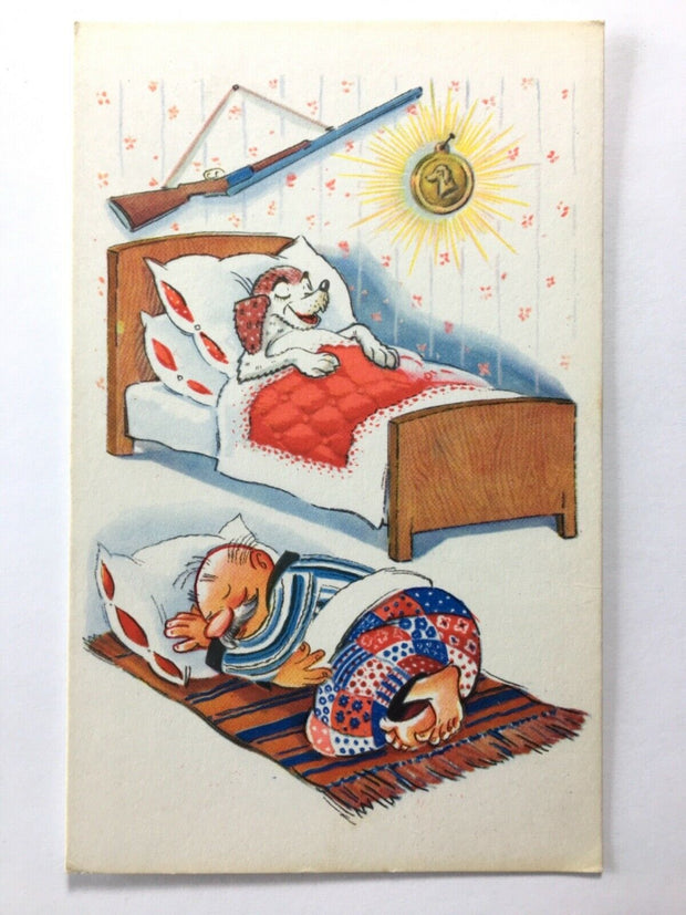 Nach der Hundeschau - Hund im Bett -  Künstlerkarte 110084 TH