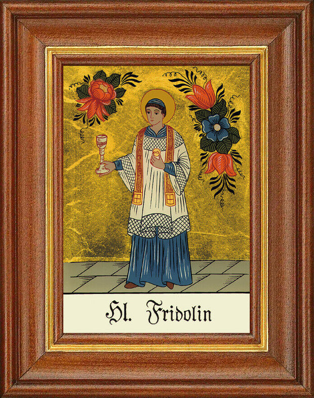 Hinterglasbild - Heiliger Fridolin  - Patronatsbild Taufe Namenspatron 12,7x16