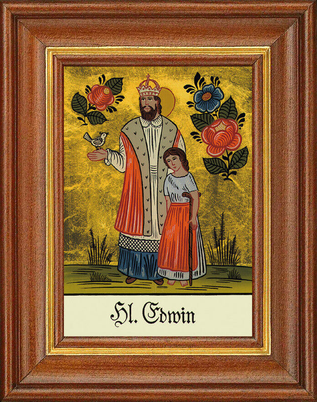 Hinterglasbild - Heiliger Edwin - Patronatsbild Taufe Namenspatron 12,7x16