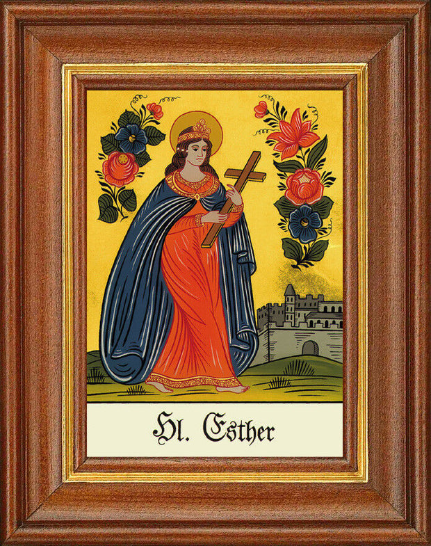Hinterglasbild - Heilige Esther - Patronatsbild Taufe Namenspatron 12,7x16