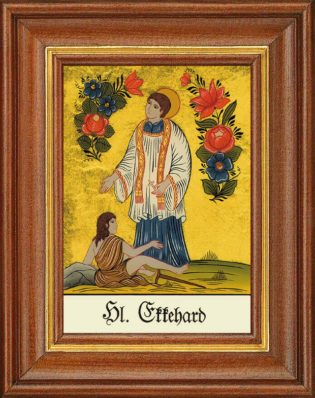 Hinterglasbild - Heiliger Ekkehard - Patronatsbild Taufe Namenspatron 12,7x16