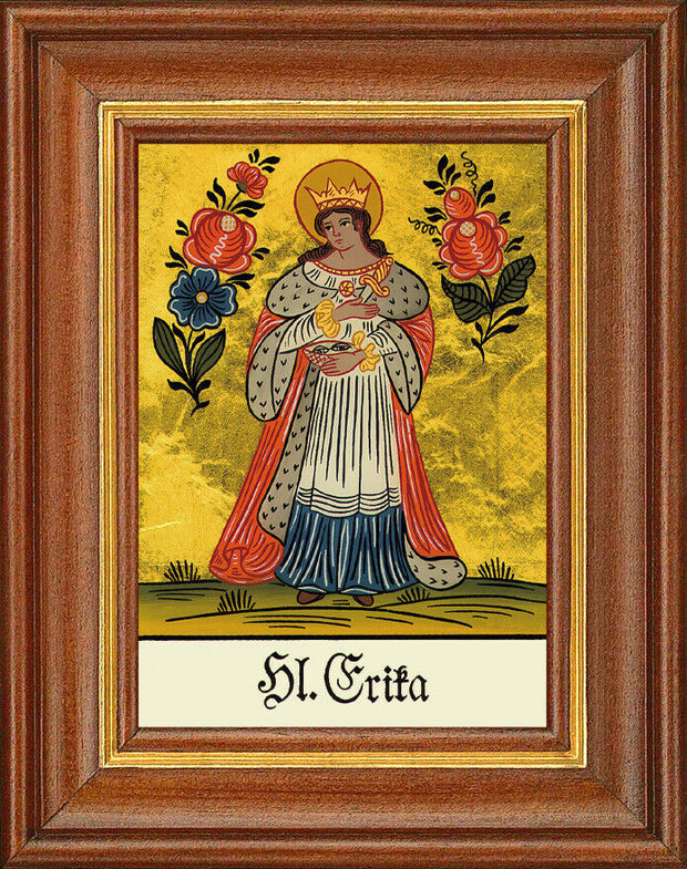 Hinterglasbild - Heilige Erika - Patronatsbild Taufe Namenspatron 12,7x16