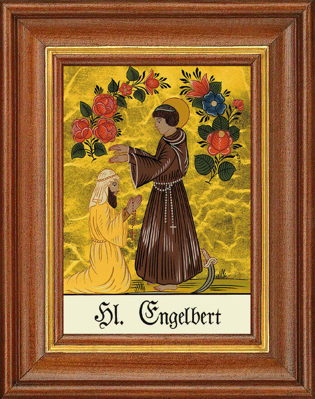 Hinterglasbild - Heiliger Engelbert - Patronatsbild Taufe Namenspatron 12,7x16