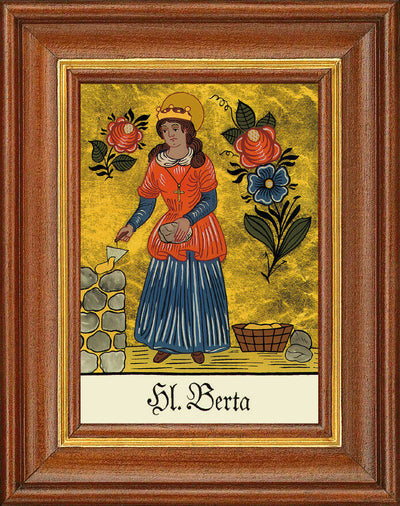 Hinterglasbild - Heilige Berta - Patronatsbild Taufe Namenspatron 12,7x16