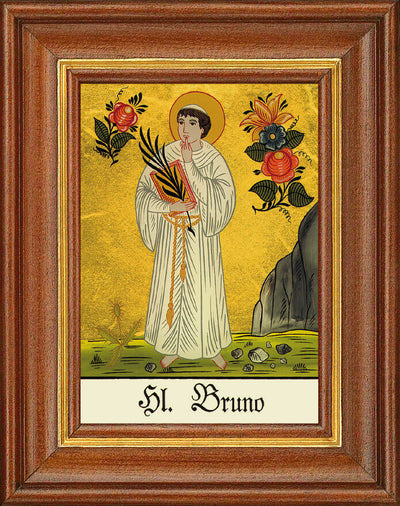 Hinterglasbild - Heiliger Bruno - Patronatsbild Taufe Namenspatron 12,7x16