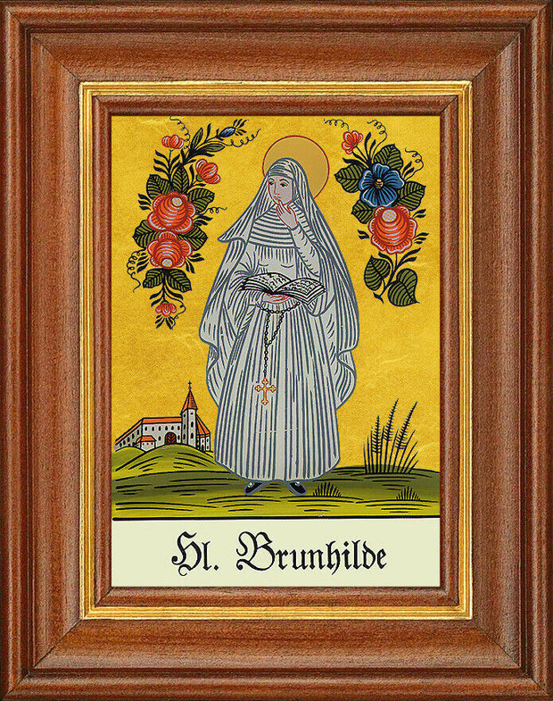 Hinterglasbild - Heilige Brunhilde - Patronatsbild Taufe Namenspatron 12,7x16