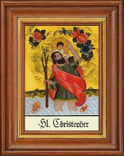 Hinterglasbild - Heiliger Christopher - Patronatsbild Taufe Namenspatron 12,7x16