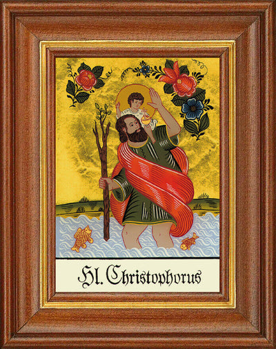 Hinterglasbild - Hl. Christophorus - Patronatsbild Taufe Namenspatron 12,7x16