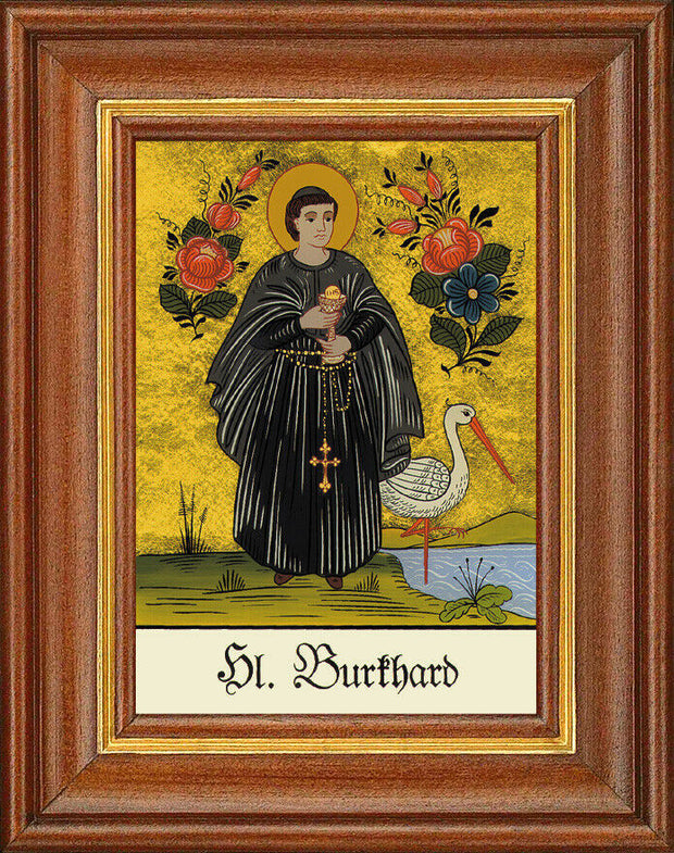 Hinterglasbild - Heiliger Burkhard - Patronatsbild Taufe Namenspatron 12,7x16