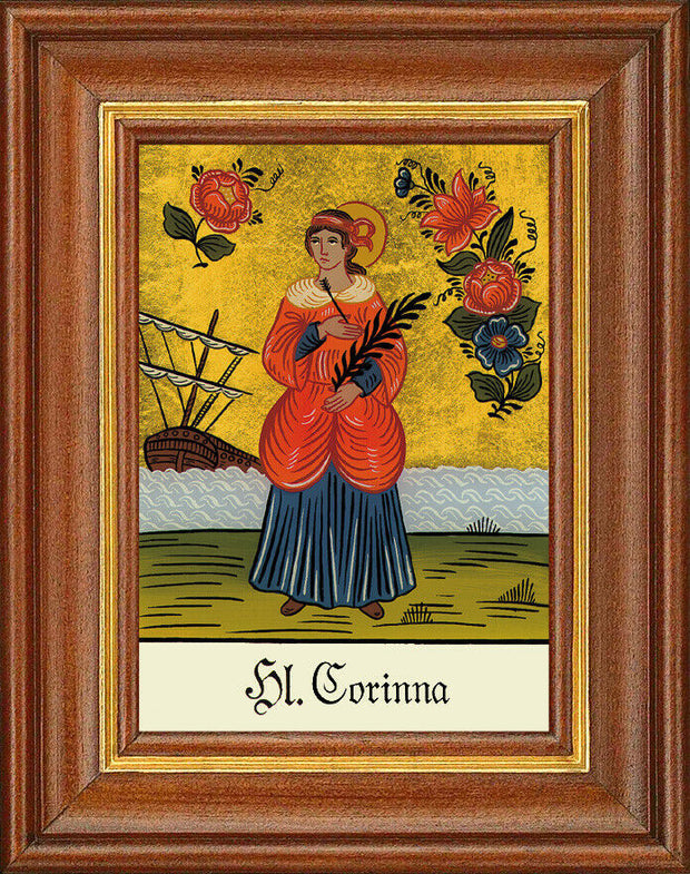 Hinterglasbild - Heilige Corinna - Patronatsbild Taufe Namenspatron 12,7x16