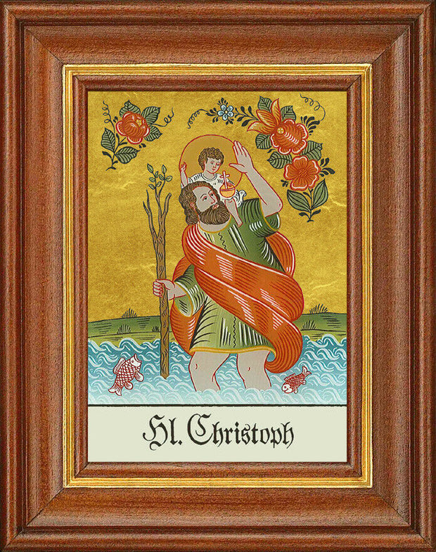 Hinterglasbild - Heiliger Christoph - Patronatsbild Taufe Namenspatron 12,7x16