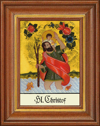 Hinterglasbild - Heiliger Christof - Patronatsbild Taufe Namenspatron 12,7x16