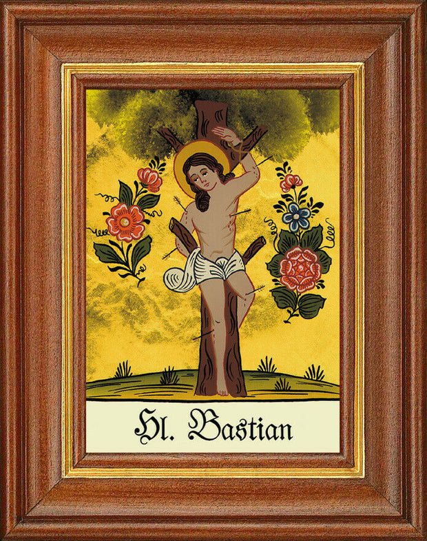 Hinterglasbild - Heiliger Bastian - Patronatsbild Taufe Namenspatron 12,7x16 TH