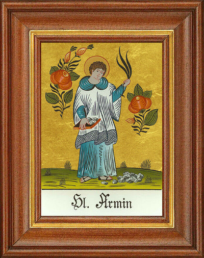 Hinterglasbild - Heiliger Armin - Patronatsbild Taufe Namenspatron 12,7x16 TH