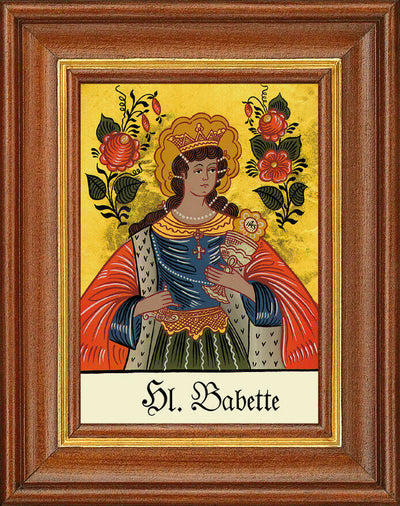 Hinterglasbild - Heilige Babette - Patronatsbild Taufe Namenspatron 12,7x16 TH