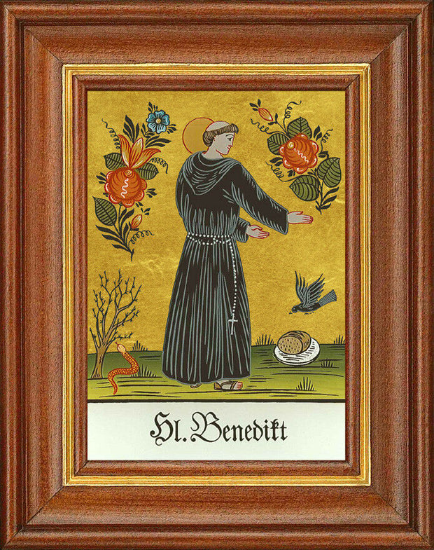 Hinterglasbild - Heiliger Benedikt - Patronatsbild Taufe Namenspatron 12,7x16 TH