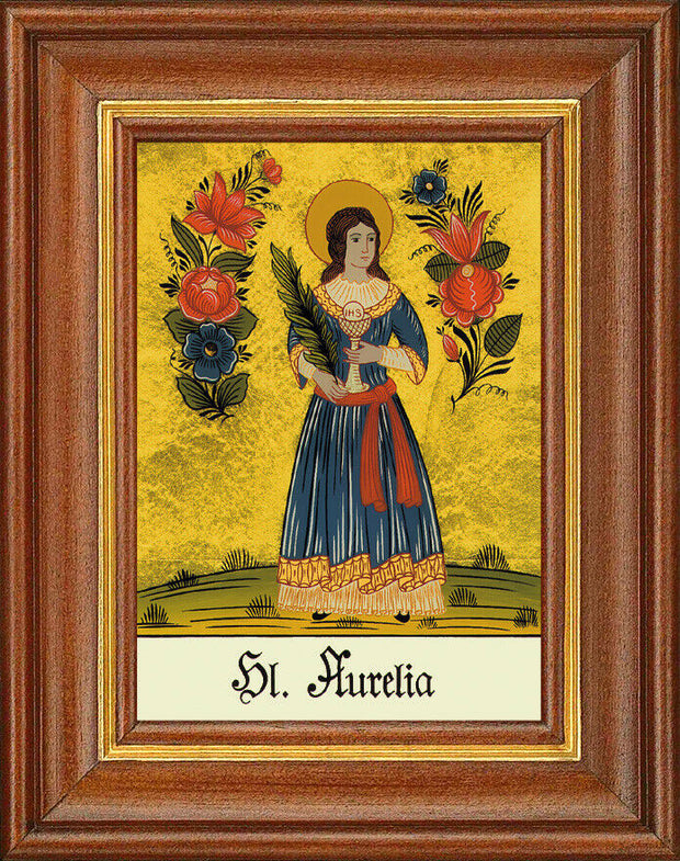Hinterglasbild - Heilige Aurelia - Patronatsbild Taufe Namenspatron 12,7x16 TH