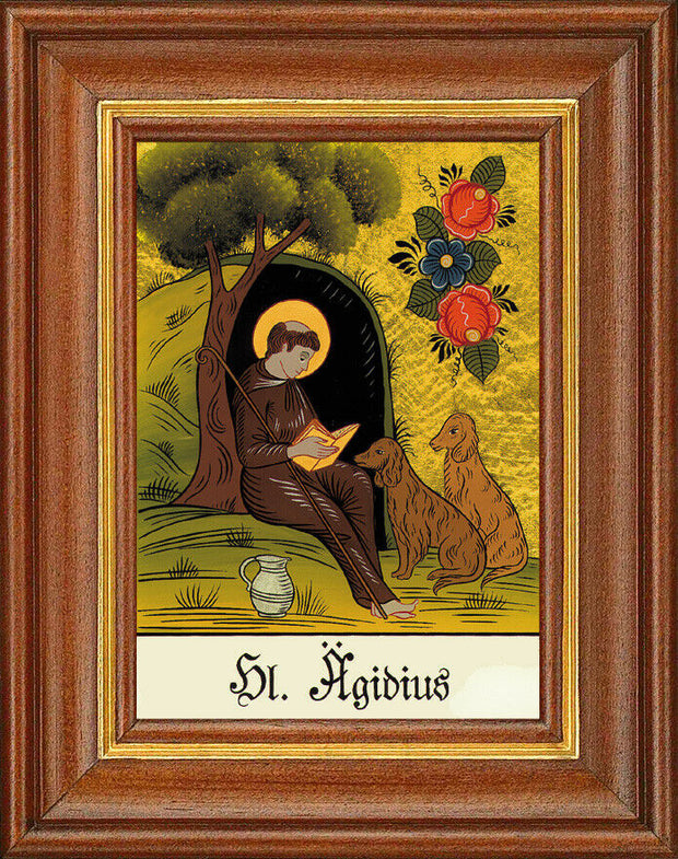 Hinterglasbild - Heiliger Ägidius - Patronatsbild Taufe Namenspatron 12,7x16 TH