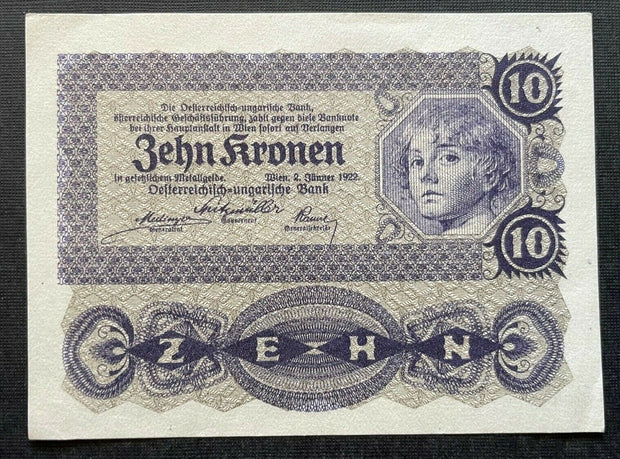 Geldschein Banknote Zehn Kronen 1922 Österreich-Ungarische Bank 402405 TH