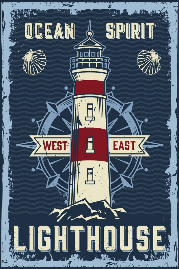 Nostalgie Schild Ocean Lighthouse Leuchtturm 12x18 / 20x30 / 30x40 Blech od.Holz