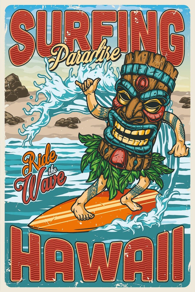 Nostalgie Schild Surfing Paradise Hawaii 12x18 / 20x30 / 30x40 Blech od. Holz