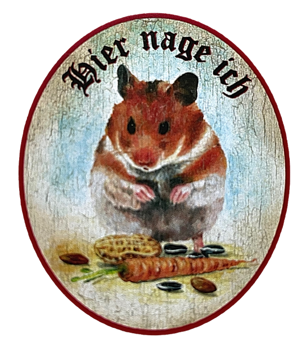 KuK Nostalgie Holzschild "Hier nage ich" Hamster Karotte Erdnuss Futter