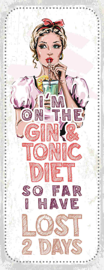 Schild I'm On The Gin & Tonic Diet So Far I Have Lost 2 Days 27x10 Blech od.Holz