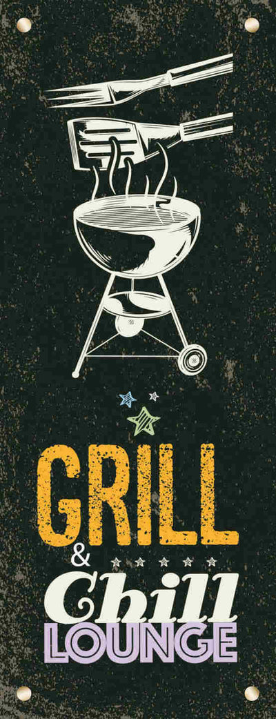 Schild Grill & Chill Lounge Grillen Entspannen Erholung BBQ 27x10 Blech od.Holz