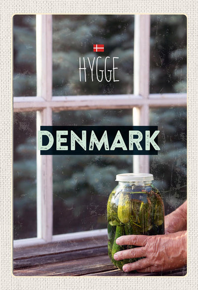 Schild Spruch Hygge Denmark Dänemark Gurkenglas Fenster JW