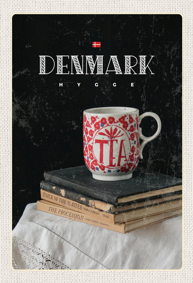 Schild Spruch Hygge Denmark Dänemark Bücher Teetasse JW